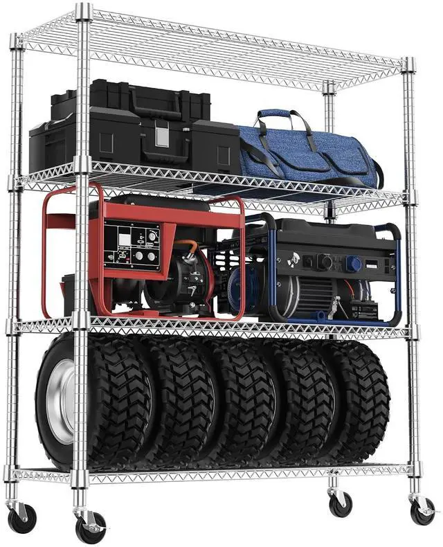 Main image of M 1400LBS 47.2" W 4 Tiers Storage Shelves Metal Shelving Unit with Wheels Heavy Duty Garage Shelving Adjustable Wire Shelves for Pantry,Kitchen,Garage,Basement,Chrome 17.7" D x 47.2" W x 62.6" H