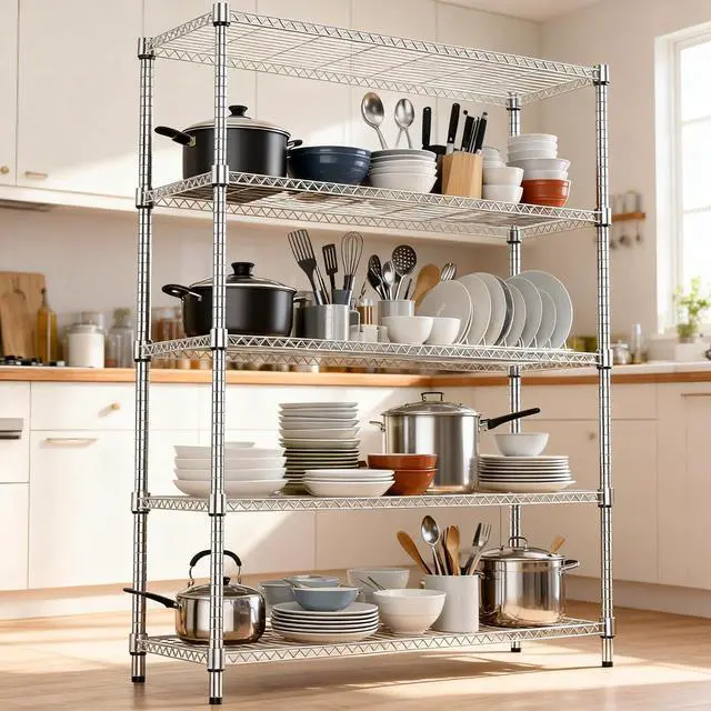 Alt view image 2 of 7 - M 1750LBS 47.2" W 5 Tiers Shelf Steel Storage Shelves Metal Shelving Unit Steel Organizer Wire Rack for Home,Kitchen,Office,Garage Chrome 17.7" D x 47.2" W x 72.4" H