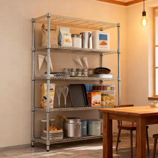 Alt view image 6 of 7 - M 1750LBS 47.2" W 5 Tiers Shelf Steel Storage Shelves Metal Shelving Unit Steel Organizer Wire Rack for Home,Kitchen,Office,Garage Chrome 17.7" D x 47.2" W x 72.4" H