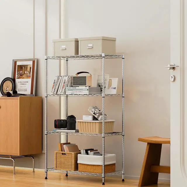 Alt view image 2 of 7 - M 1000 lbs 4Tier Shelf Metal Storage Shelves Wire Rack Closet Organizers with Wheel for Garage Kitchen Bathroom Laundry Chrome 13.7" D x 29.5" W x 47.2" H