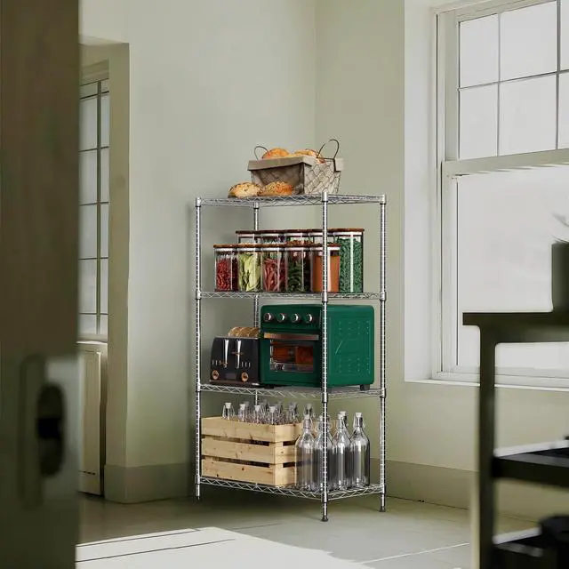 Alt view image 6 of 7 - M 1000 lbs 4Tier Shelf Metal Storage Shelves Wire Rack Closet Organizers with Wheel for Garage Kitchen Bathroom Laundry Chrome 13.7" D x 29.5" W x 47.2" H