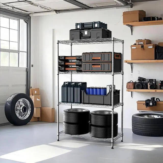 Alt view image 7 of 7 - M 1000 lbs 4Tier Shelf Metal Storage Shelves Wire Rack Closet Organizers with Wheel for Garage Kitchen Bathroom Laundry Chrome 13.7" D x 29.5" W x 47.2" H