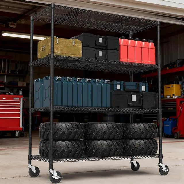 Alt view image 5 of 7 - M 2640LBS 53.1" W 4 Tiers Shelf Steel Storage Shelves Shelving Unit Steel Organizer Wire Rack for Home,Kitchen,Office,Garage Black 23.6" D x 53.1" W x 73.6" H