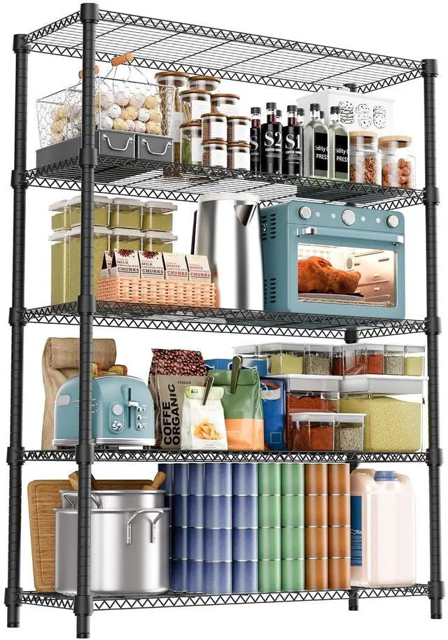 Main image of M 1750LBS 47.2" W 5 Tiers Shelf Steel Storage Shelves Shelving Unit Steel Organizer Wire Rack for Home,Kitchen,Office,Garage Black 17.7" D x 47.2" W x 72.4" H