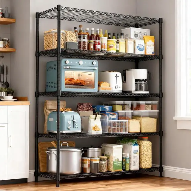 Alt view image 2 of 7 - M 1750LBS 47.2" W 5 Tiers Shelf Steel Storage Shelves Shelving Unit Steel Organizer Wire Rack for Home,Kitchen,Office,Garage Black 17.7" D x 47.2" W x 72.4" H