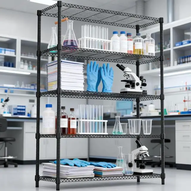 Alt view image 5 of 7 - M 1750LBS 47.2" W 5 Tiers Shelf Steel Storage Shelves Shelving Unit Steel Organizer Wire Rack for Home,Kitchen,Office,Garage Black 17.7" D x 47.2" W x 72.4" H