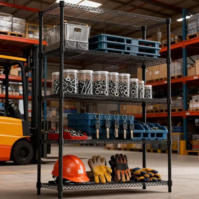 Alt view image 6 of 7 - M 1750LBS 47.2" W 5 Tiers Shelf Steel Storage Shelves Shelving Unit Steel Organizer Wire Rack for Home,Kitchen,Office,Garage Black 17.7" D x 47.2" W x 72.4" H