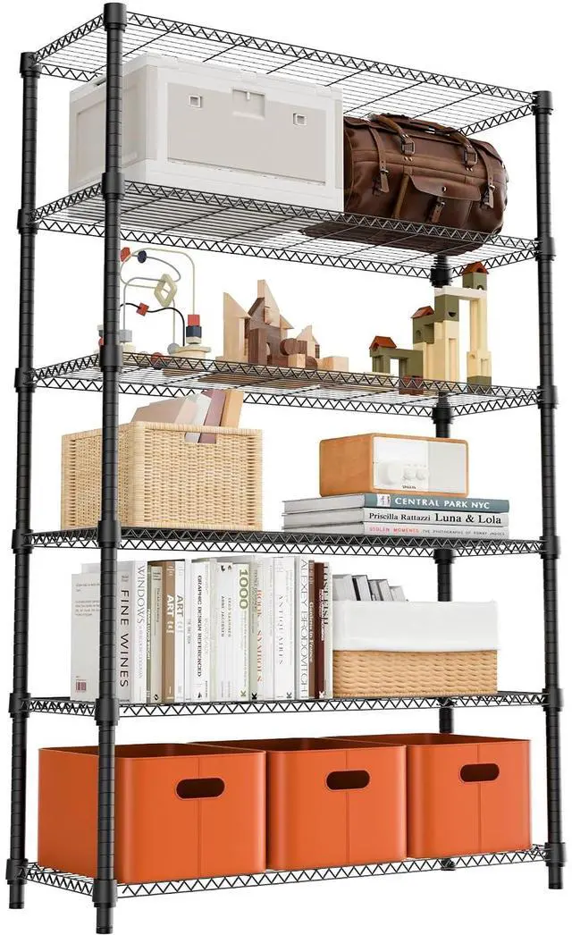 Main image of M 2100LBS 47.2" W 6 Tiers Shelf Storage Shelves Metal Shelving Unit Heavy Duty Garage Shelving Adjustable Wire Shelves for Pantry,Kitchen,Garage,Basement,Black 17.7" D x 47.2" W x 82.4" H
