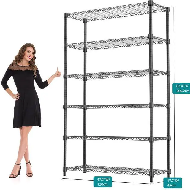 Alt view image 3 of 7 - M 2100LBS 47.2" W 6 Tiers Shelf Storage Shelves Metal Shelving Unit Heavy Duty Garage Shelving Adjustable Wire Shelves for Pantry,Kitchen,Garage,Basement,Black 17.7" D x 47.2" W x 82.4" H