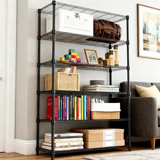 Alt view image 2 of 7 - M 2100LBS 47.2" W 6 Tiers Shelf Storage Shelves Metal Shelving Unit Heavy Duty Garage Shelving Adjustable Wire Shelves for Pantry,Kitchen,Garage,Basement,Black 17.7" D x 47.2" W x 82.4" H