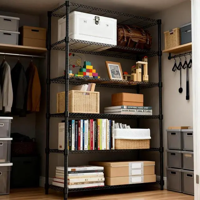 Alt view image 6 of 7 - M 2100LBS 47.2" W 6 Tiers Shelf Storage Shelves Metal Shelving Unit Heavy Duty Garage Shelving Adjustable Wire Shelves for Pantry,Kitchen,Garage,Basement,Black 17.7" D x 47.2" W x 82.4" H