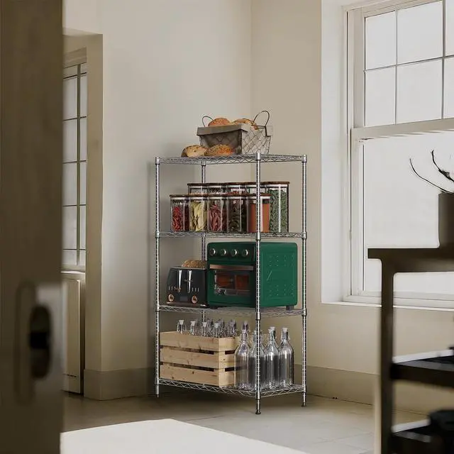 Alt view image 2 of 7 - M 1000 lbs 4Tier Shelf Metal Storage Shelves Wire Rack Closet Organizers with Wheel for Garage Kitchen Bathroom Laundry Chrome 13.7" D x 23.6" W x 53.4" H