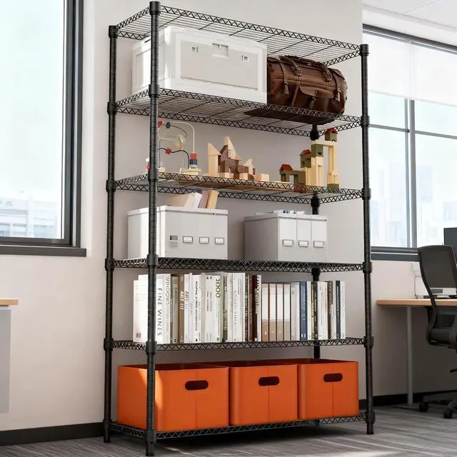 Alt view image 7 of 7 - M 2100LBS 47.2" W 6 Tiers Shelf Storage Shelves Metal Shelving Unit Heavy Duty Garage Shelving Adjustable Wire Shelves for Pantry,Kitchen,Garage,Basement,Black 17.7" D x 47.2" W x 82.4" H
