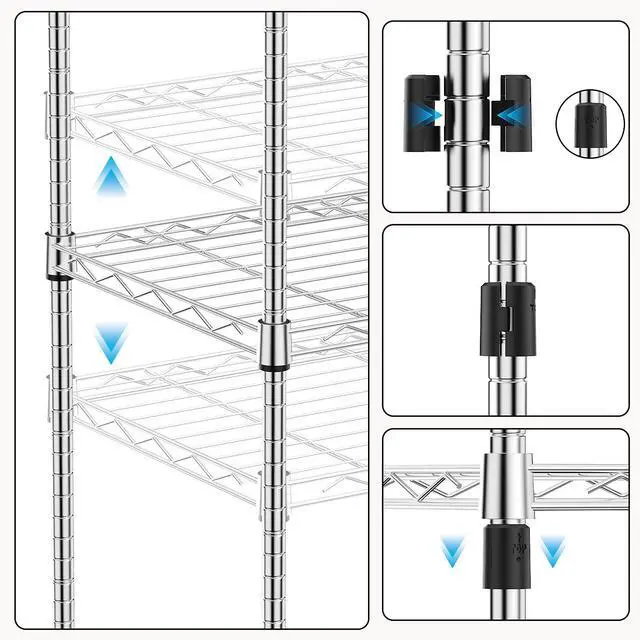 Alt view image 4 of 7 - M 1250 lbs 5 Tier Shelf Metal Storage Shelves Wire Rack Closet Organizers with Wheel for Garage Kitchen Bathroom Laundry Chrome 13.7" D x 23.6" W x 62.4" H