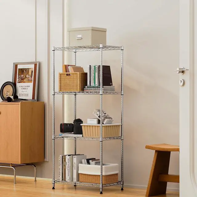 Alt view image 6 of 7 - M 1000 lbs 4Tier Shelf Metal Storage Shelves Wire Rack Closet Organizers with Wheel for Garage Kitchen Bathroom Laundry Chrome 13.7" D x 23.6" W x 53.4" H