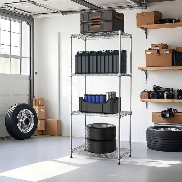 Alt view image 7 of 7 - M 1000 lbs 4Tier Shelf Metal Storage Shelves Wire Rack Closet Organizers with Wheel for Garage Kitchen Bathroom Laundry Chrome 13.7" D x 23.6" W x 53.4" H
