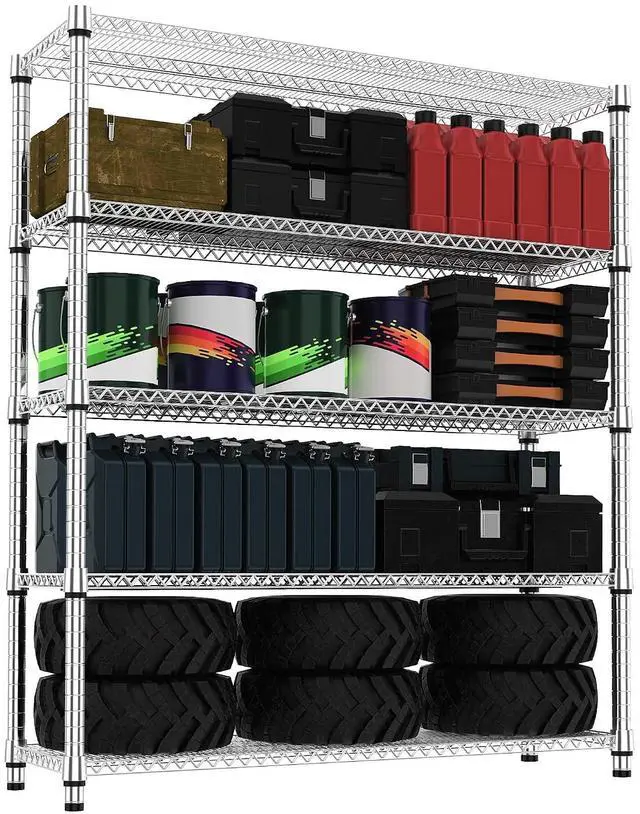 Main image of M 5 Tiers Shelf 3300 lbs Steel Storage Shelving Utility Shelving Unit Steel Organizer Wire Rack for Home,Kitchen,Office,Garage Chrome 17.7" D x 59.1" W x 70.3" H