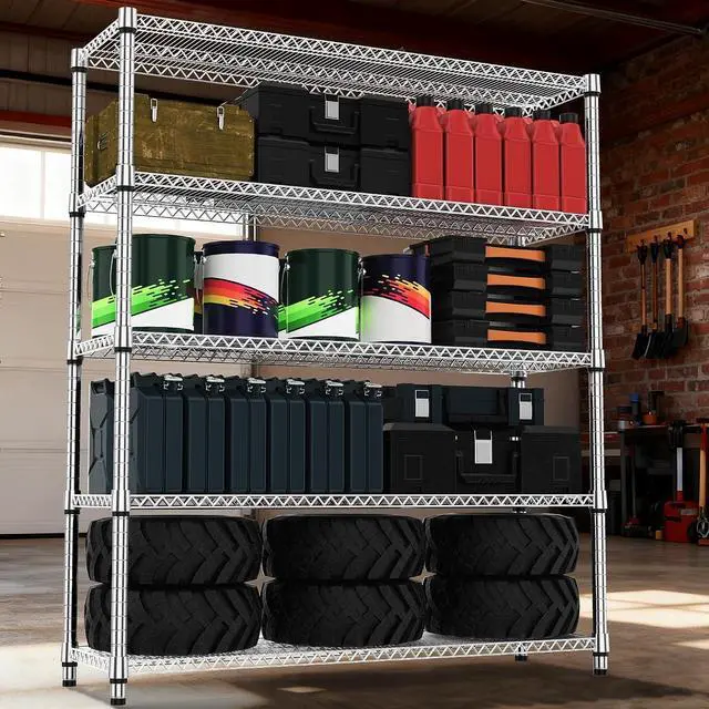 Alt view image 2 of 7 - M 5 Tiers Shelf 3300 lbs Steel Storage Shelving Utility Shelving Unit Steel Organizer Wire Rack for Home,Kitchen,Office,Garage Chrome 17.7" D x 59.1" W x 70.3" H