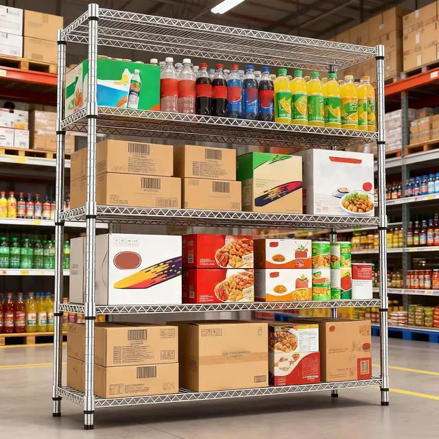 Alt view image 6 of 7 - M 5 Tiers Shelf 3300 lbs Steel Storage Shelving Utility Shelving Unit Steel Organizer Wire Rack for Home,Kitchen,Office,Garage Chrome 17.7" D x 59.1" W x 70.3" H