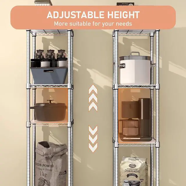 Alt view image 5 of 7 - M Storage Shelves Adjustable, 4 Tier Shelving Units for Storage with Wheels, Corrosion Resistant Wire Shelving Unit for Kitchen Closet Bathroom Office, Chrome 11.8" D x 11.8" W x 48.1" H