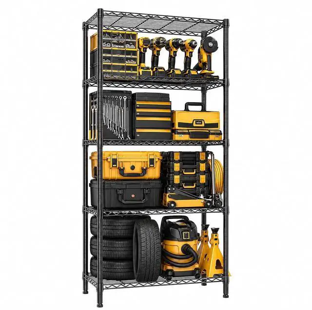 Main image of M 5-Shelf Heavy Duty Garage Shelving Wire Adjustable Storage Rack for Kitchen Laundry Bathroom Pantry 1250 lbs Capacity Black 15.8 x 33.5 x 68.5 Inch