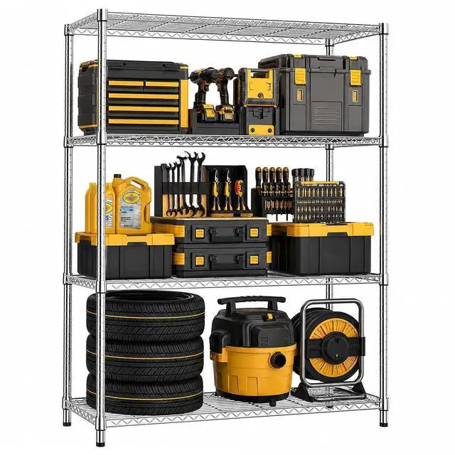 Main image of M 4-Shelf Heavy Duty Garage Shelving Wire Adjustable Storage Rack for Kitchen Laundry Bathroom Pantry 1400 lbs Capacity Silver 15.8 x 45.3 x 59.4 Inch