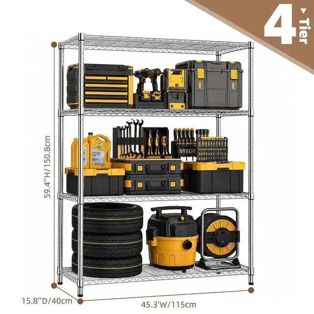 Alt view image 3 of 7 - M 4-Shelf Heavy Duty Garage Shelving Wire Adjustable Storage Rack for Kitchen Laundry Bathroom Pantry 1400 lbs Capacity Silver 15.8 x 45.3 x 59.4 Inch