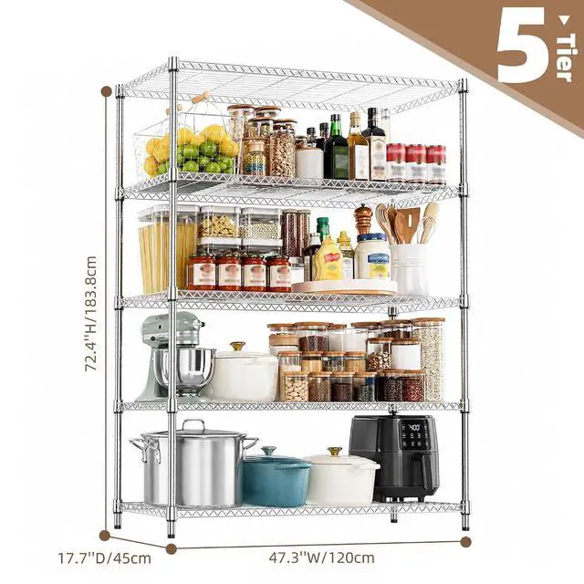 Alt view image 3 of 7 - M 5-Shelf Heavy Duty Garage Shelving Wire Adjustable Storage Rack for Kitchen Laundry Bathroom Pantry 1750 lbs Capacity Silver 17.7 x 47.3 x 72.4 Inch