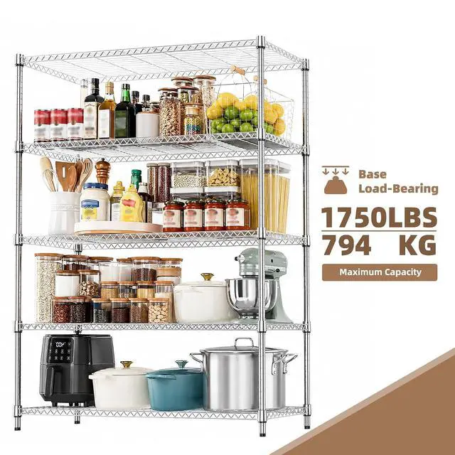 Alt view image 6 of 7 - M 5-Shelf Heavy Duty Garage Shelving Wire Adjustable Storage Rack for Kitchen Laundry Bathroom Pantry 1750 lbs Capacity Silver 17.7 x 47.3 x 72.4 Inch
