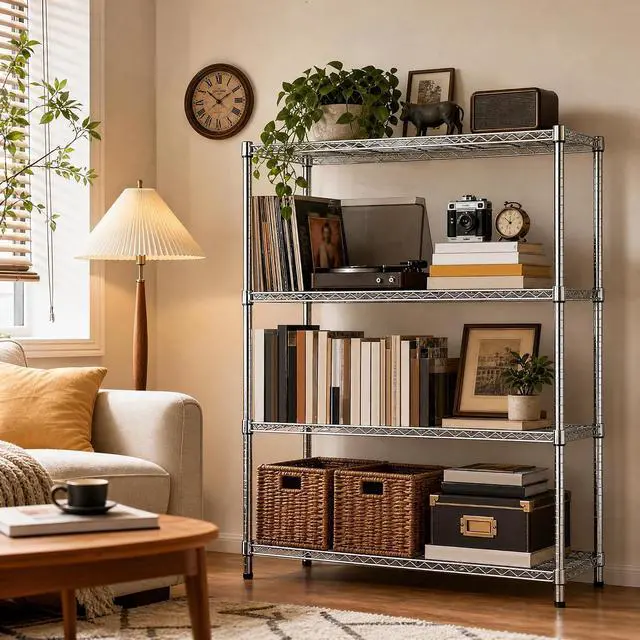 Alt view image 6 of 7 - M 4-Shelf Heavy Duty Garage Shelving Wire Adjustable Storage Rack for Kitchen Laundry Bathroom Pantry 1400 lbs Capacity Silver 15.8 x 45.3 x 59.4 Inch