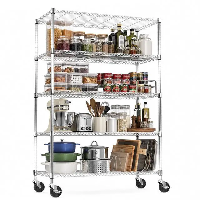 Main image of M 5-Shelf Heavy Duty Garage Shelving Wire Adjustable Storage Rack for Kitchen Laundry Bathroom Pantry 1750 lbs Capacity Silver 17.7 x 47.3 x 75.6 Inch