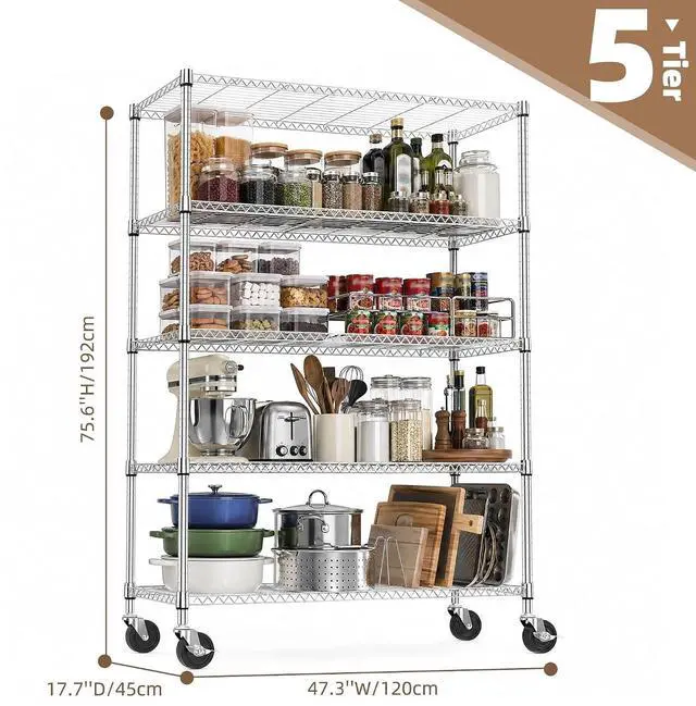 Alt view image 3 of 7 - M 5-Shelf Heavy Duty Garage Shelving Wire Adjustable Storage Rack for Kitchen Laundry Bathroom Pantry 1750 lbs Capacity Silver 17.7 x 47.3 x 75.6 Inch
