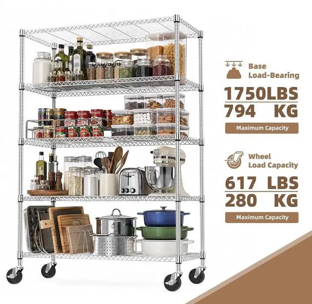 Alt view image 5 of 7 - M 5-Shelf Heavy Duty Garage Shelving Wire Adjustable Storage Rack for Kitchen Laundry Bathroom Pantry 1750 lbs Capacity Silver 17.7 x 47.3 x 75.6 Inch