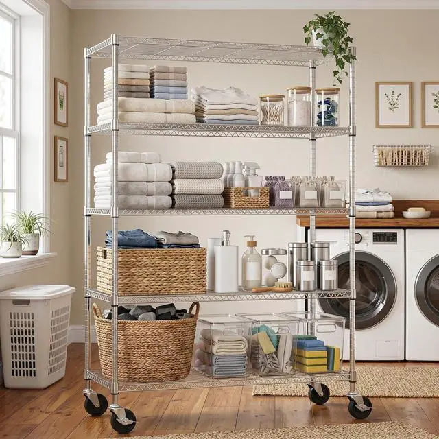 Alt view image 7 of 7 - M 5-Shelf Heavy Duty Garage Shelving Wire Adjustable Storage Rack for Kitchen Laundry Bathroom Pantry 1750 lbs Capacity Silver 17.7 x 47.3 x 75.6 Inch