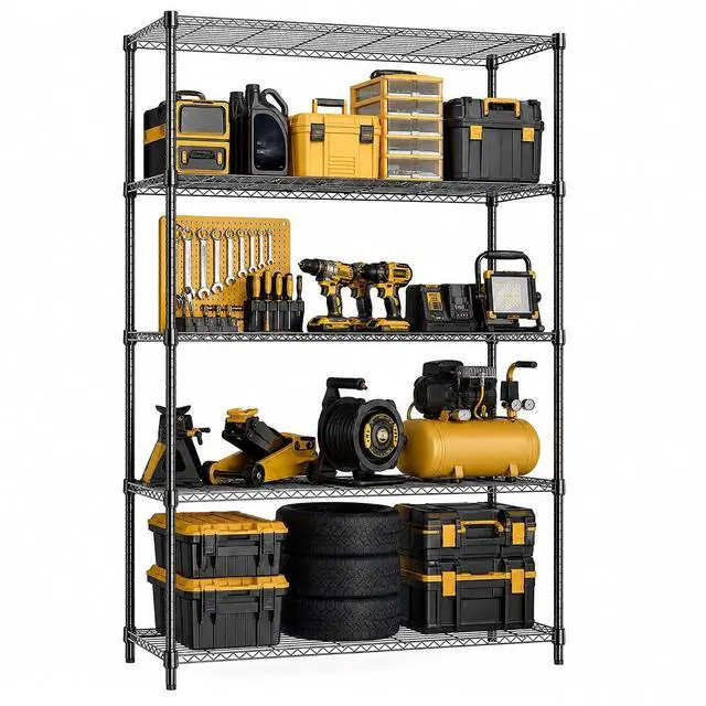 Main image of M 5-Shelf Heavy Duty Garage Shelving Wire Adjustable Storage Rack for Kitchen Laundry Bathroom Pantry 1750 lbs Capacity Black 15.8 x 45.3 x 70.4 Inch