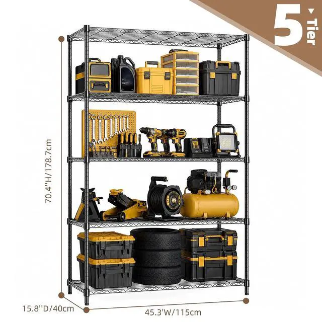 Alt view image 3 of 6 - M 5-Shelf Heavy Duty Garage Shelving Wire Adjustable Storage Rack for Kitchen Laundry Bathroom Pantry 1750 lbs Capacity Black 15.8 x 45.3 x 70.4 Inch