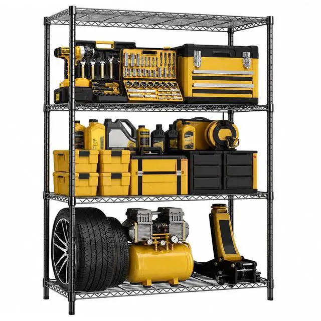 Main image of M 4-Shelf Heavy Duty Garage Shelving Wire Adjustable Storage Rack for Kitchen Laundry Bathroom Pantry 1400 lbs Capacity Black 15.8 x 45.3 x 59.4 Inch