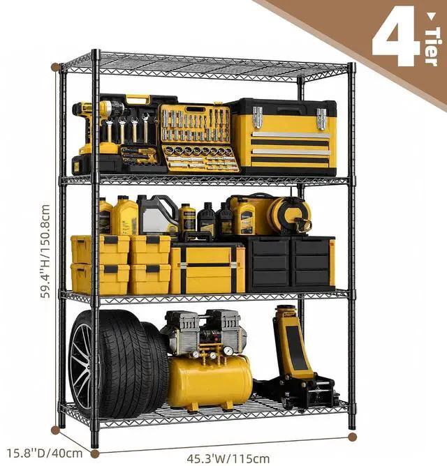 Alt view image 3 of 7 - M 4-Shelf Heavy Duty Garage Shelving Wire Adjustable Storage Rack for Kitchen Laundry Bathroom Pantry 1400 lbs Capacity Black 15.8 x 45.3 x 59.4 Inch