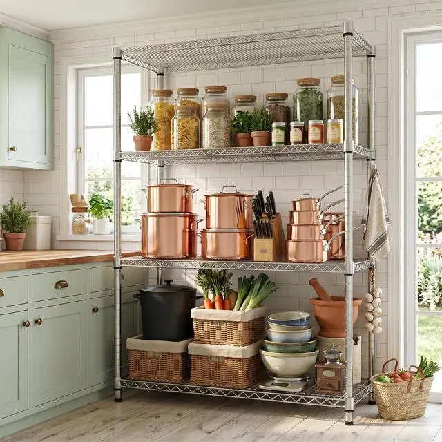 Alt view image 6 of 7 - M 4-Shelf Heavy Duty Garage Shelving Wire Adjustable Storage Rack for Kitchen Laundry Bathroom Pantry 2640 lbs Capacity Silver 17.7 x 47.3 x 70.4 Inch
