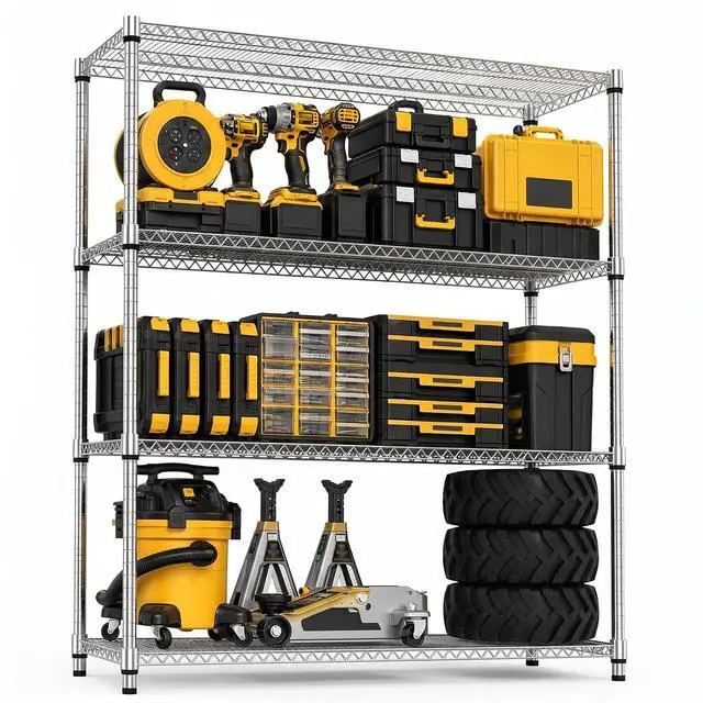 Main image of M 4-Shelf Heavy Duty Garage Shelving Wire Adjustable Storage Rack for Kitchen Laundry Bathroom Pantry 2640 lbs Capacity Silver 17.7 x 59.1 x 70.4 Inch