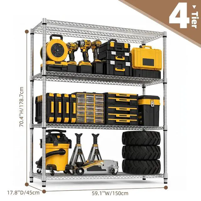 Alt view image 3 of 7 - M 4-Shelf Heavy Duty Garage Shelving Wire Adjustable Storage Rack for Kitchen Laundry Bathroom Pantry 2640 lbs Capacity Silver 17.7 x 59.1 x 70.4 Inch