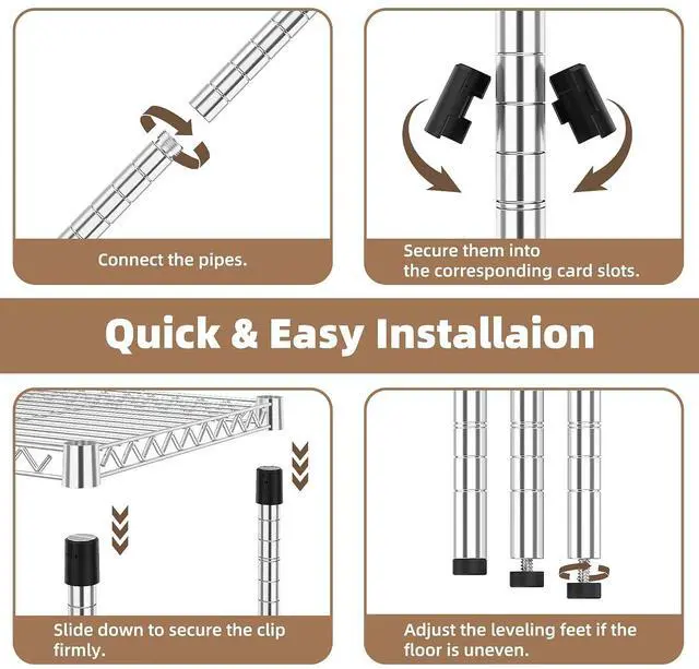Alt view image 4 of 7 - M 5-Shelf Heavy Duty Garage Shelving Wire Adjustable Storage Rack for Kitchen Laundry Bathroom Pantry 1750 lbs Capacity Silver 17.7 x 47.3 x 72.4 Inch