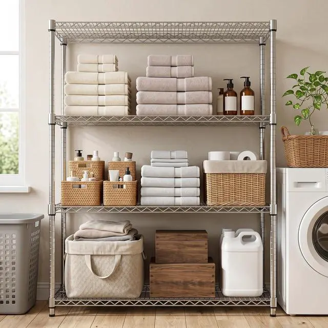 Alt view image 7 of 7 - M 4-Shelf Heavy Duty Garage Shelving Wire Adjustable Storage Rack for Kitchen Laundry Bathroom Pantry 2640 lbs Capacity Silver 17.7 x 59.1 x 70.4 Inch