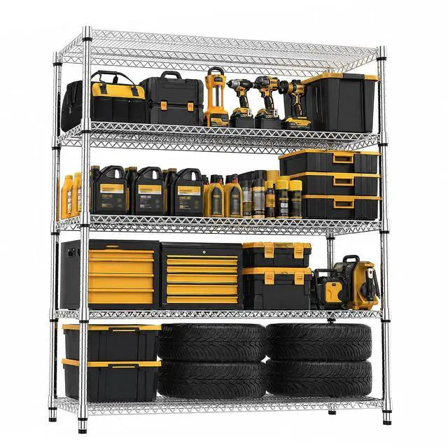 Main image of M 5-Shelf Heavy Duty Garage Shelving Wire Adjustable Storage Rack for Kitchen Laundry Bathroom Pantry 3300 lbs Capacity Silver 17.7 x 59.1 x 70.4 Inch
