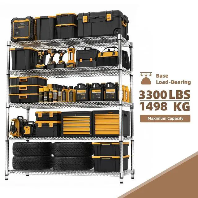 Alt view image 5 of 7 - M 5-Shelf Heavy Duty Garage Shelving Wire Adjustable Storage Rack for Kitchen Laundry Bathroom Pantry 3300 lbs Capacity Silver 17.7 x 59.1 x 70.4 Inch