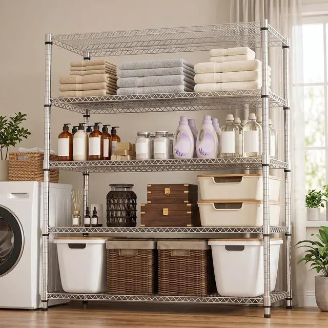 Alt view image 7 of 7 - M 5-Shelf Heavy Duty Garage Shelving Wire Adjustable Storage Rack for Kitchen Laundry Bathroom Pantry 3300 lbs Capacity Silver 17.7 x 59.1 x 70.4 Inch
