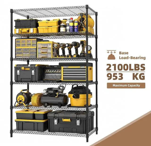 Alt view image 5 of 6 - M 6-Shelf Heavy Duty Garage Shelving Wire Adjustable Storage Rack for Kitchen Laundry Bathroom Pantry 2100 lbs Capacity Black 17.7 x 47.3 x 82.4 Inch