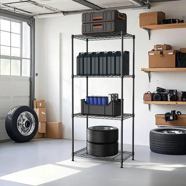 Alt view image 7 of 7 - M 1000 lbs 4Tier Shelf Metal Storage Shelves Wire Rack Closet Organizers with Wheel for Garage Kitchen Bathroom Laundry Black 13.7" D x 23.6" W x 53.4" H