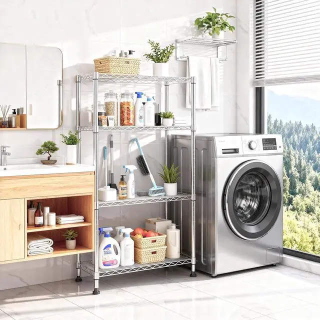 Alt view image 2 of 7 - M 5-Shelf Storage Shelves,Wire Shelving Heavy Duty Metal Storage Shelving Unit Adjustable Garage Shelving Rack Pantry Kitchen (Chrome, 4 Tier,15.8" D x 45.3" W x 59.4" H)