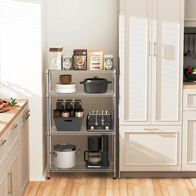 Alt view image 4 of 7 - M 5-Shelf Storage Shelves,Wire Shelving Heavy Duty Metal Storage Shelving Unit Adjustable Garage Shelving Rack Pantry Kitchen (Chrome, 4 Tier,15.8" D x 45.3" W x 59.4" H)